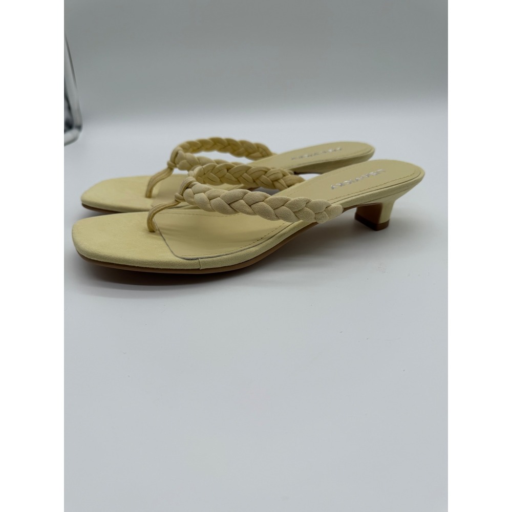 Lisa Vicky Beauty-V Yellow Kid Suede Braided Kitten Heel Thong Sandals 7.5M